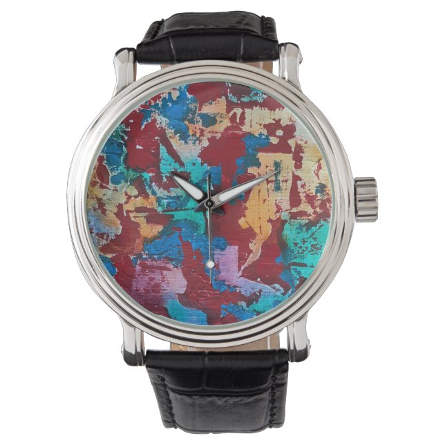Reloj De Pulsera Splashy-Hand Painted Abstract Art (Anverso)