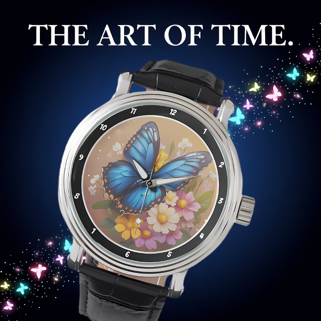 Reloj De Pulsera Spring's Whisper" - Blue Butterfly Floral (Subido por el creador)