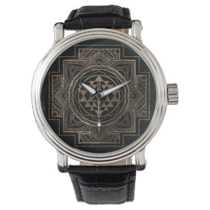 Reloj De Pulsera Sri de oro Yantra/Sri Chakra en loto