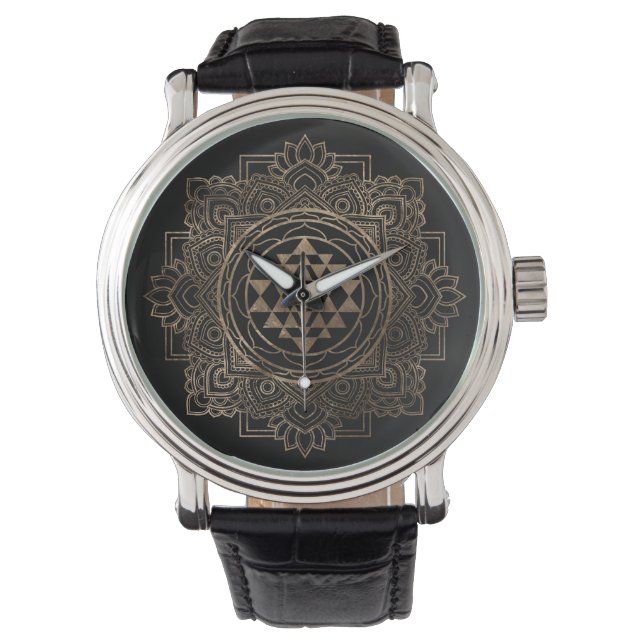 Reloj De Pulsera Sri Yantra / Sri Chakra en loto dorado (Anverso)