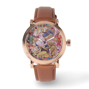 Reloj De Pulsera St. Michael Archangel Y Dragon Antique Floral