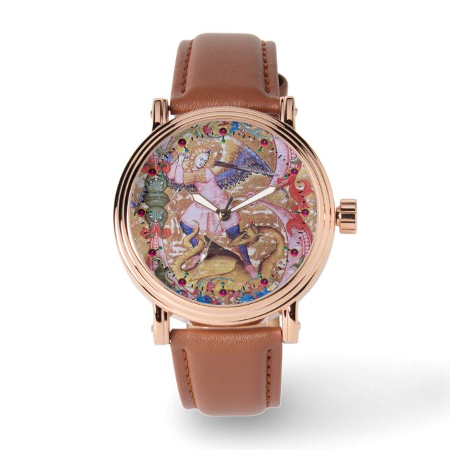 Reloj De Pulsera St. Michael Archangel Y Dragon Antique Floral (Anverso)
