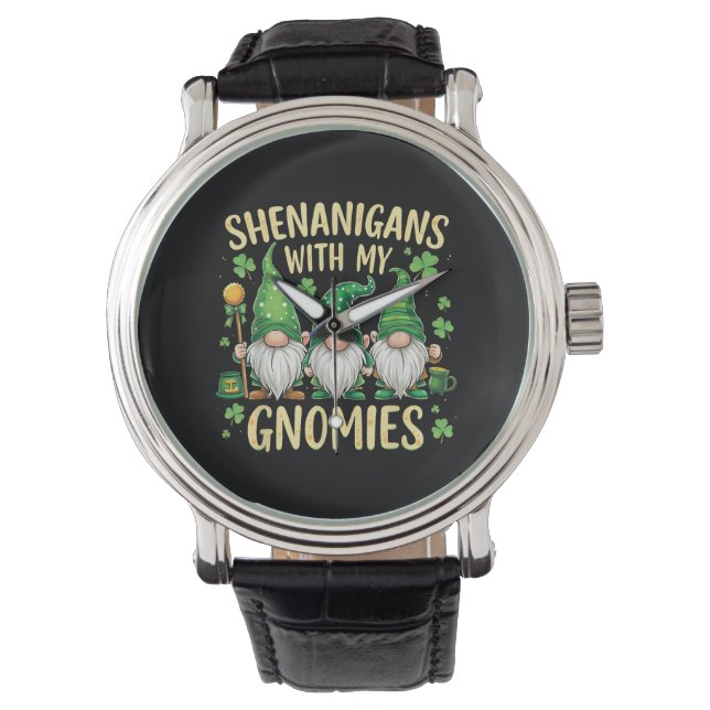 Reloj De Pulsera St Patrick’s Day Lucky Shamrock Gnome  (Anverso)