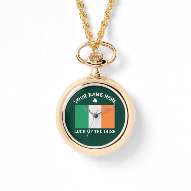 Reloj De Pulsera St Patrick's Day Ireland Flag Custom Name Shamrock (Anverso)