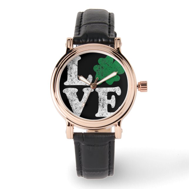 Reloj De Pulsera St Patrick's Day LOVE Shamrock Irish (Anverso)