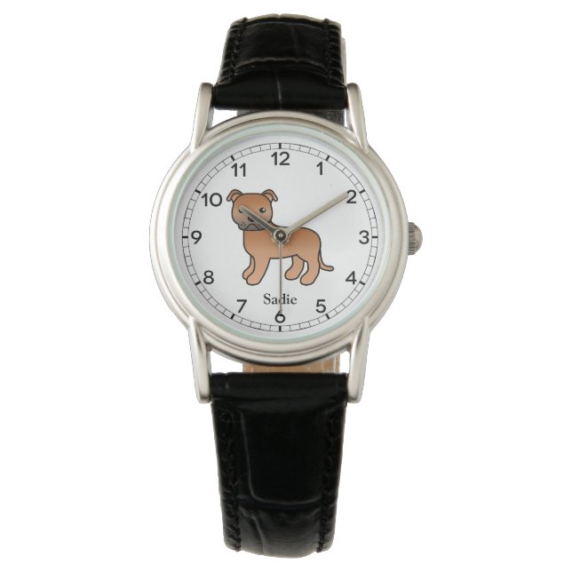 Reloj De Pulsera Staffie inglés rojo lindo perro de dibujos animado (Anverso)