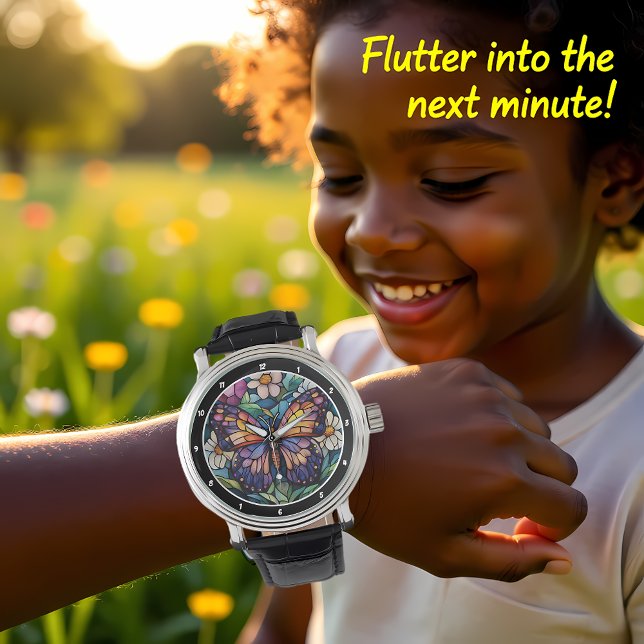 Reloj De Pulsera Stained Glass Garden" - Butterfly & Floral  (Subido por el creador)