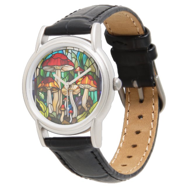 Reloj De Pulsera Stained Glass Mushroom Art (Angular)