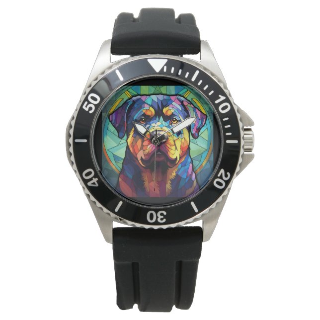 Reloj De Pulsera Stained Glass Rottweiler  (Anverso)