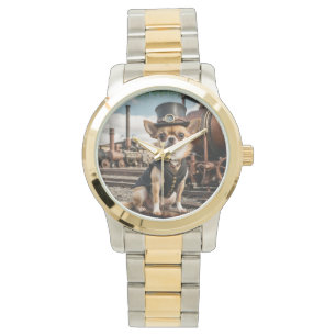 Reloj De Pulsera Steampunk Chihuahua y el tren