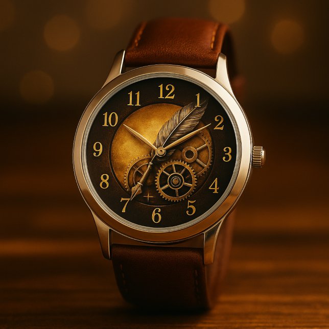 Reloj De Pulsera Steampunk Feather Clock – Antique Gold Art (Subido por el creador)