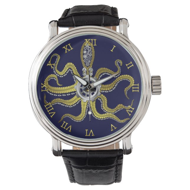 Reloj De Pulsera Steampunk Gears Octopus Kraken (Anverso)