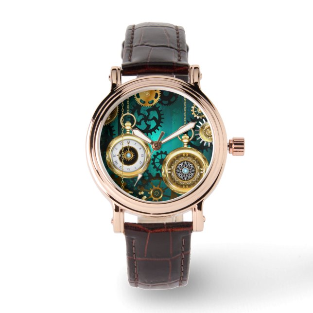Reloj De Pulsera Steampunk Jewelry Watch sobre un fondo verde (Anverso)
