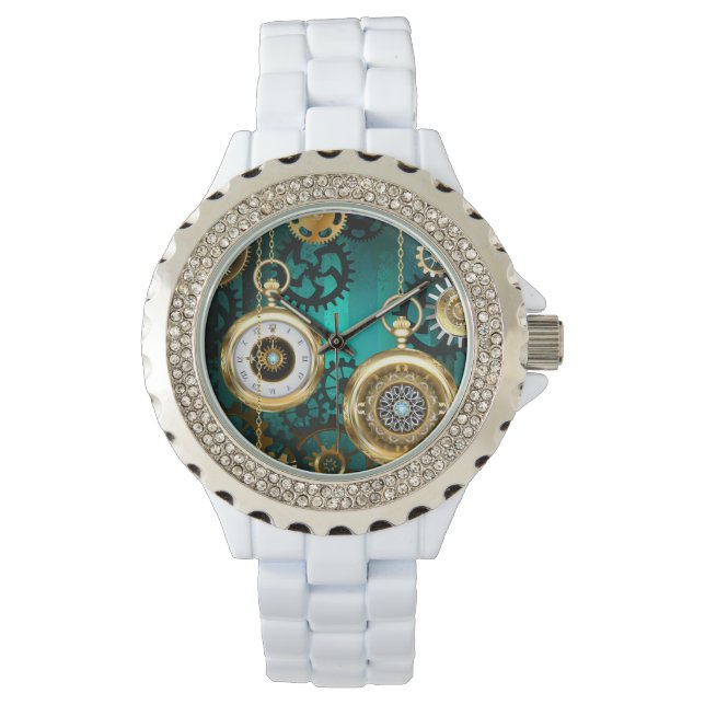 Reloj De Pulsera Steampunk Jewelry Watch sobre un fondo verde (Anverso)