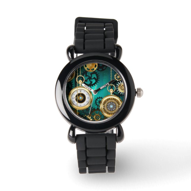 Reloj De Pulsera Steampunk Jewelry Watch sobre un fondo verde (Anverso)