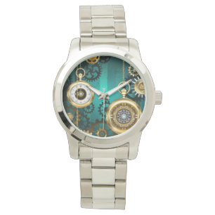 Reloj De Pulsera Steampunk Jewelry Watch sobre un fondo verde