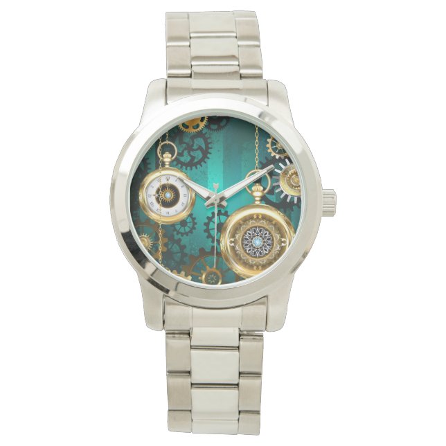 Reloj De Pulsera Steampunk Jewelry Watch sobre un fondo verde (Anverso)