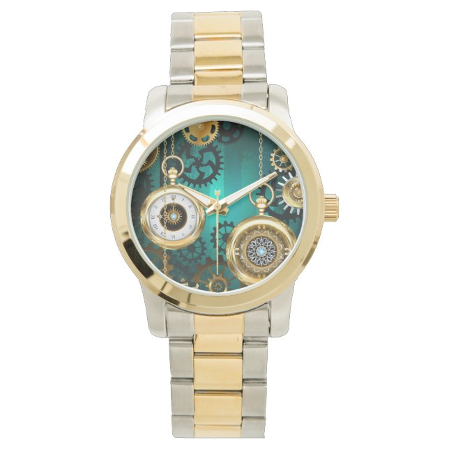Reloj De Pulsera Steampunk Jewelry Watch sobre un fondo verde (Anverso)