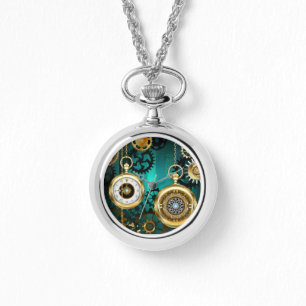 Reloj De Pulsera Steampunk Jewelry Watch sobre un fondo verde