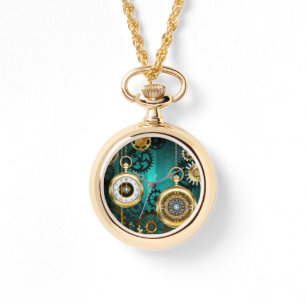 Reloj De Pulsera Steampunk Jewelry Watch sobre un fondo verde