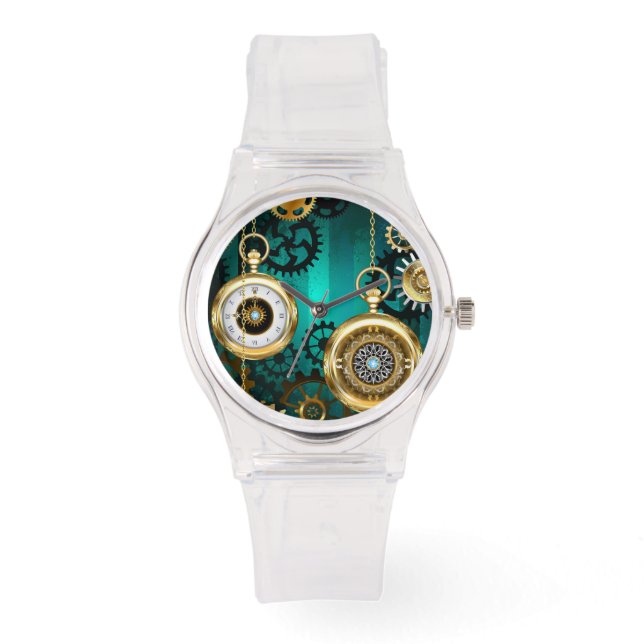 Reloj De Pulsera Steampunk Jewelry Watch sobre un fondo verde (Anverso)