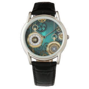 Reloj De Pulsera Steampunk Jewelry Watch sobre un fondo verde