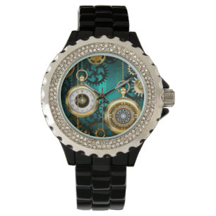 Reloj De Pulsera Steampunk Jewelry Watch sobre un fondo verde