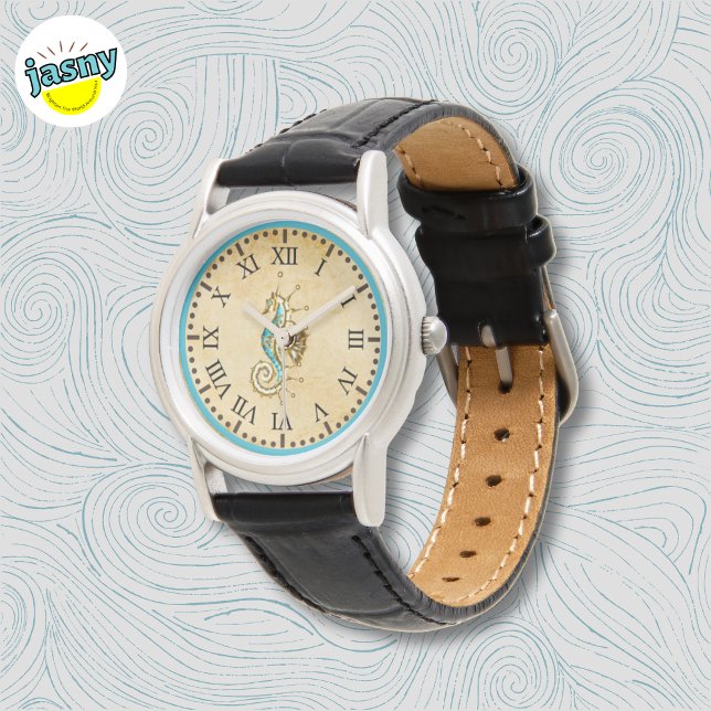 Reloj De Pulsera Steampunk Nautical Seahors Black Leather Watch (Subido por el creador)