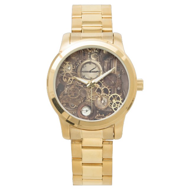 Reloj De Pulsera Steampunk Watch Gears Gold Mens Art Watch (Anverso)