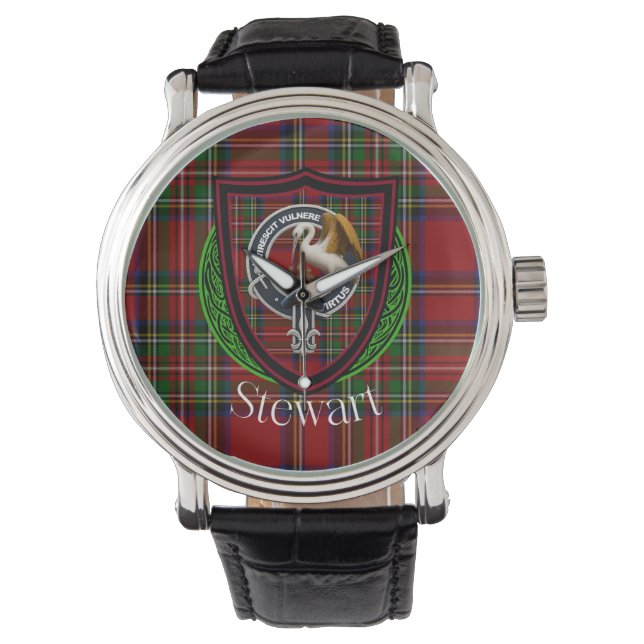 Reloj De Pulsera Stewart Scottish Clan Tartan & Crest (Anverso)