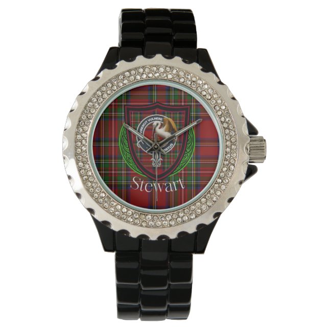 Reloj De Pulsera Stewart Scottish Clan Tartan & Crest (Anverso)