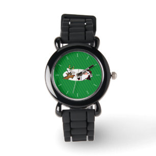 Reloj De Pulsera Stogie Santa y los renos en franjas verdes