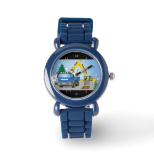 Reloj De Pulsera Straßenbaustelle con CAMIONES azules y excavadora