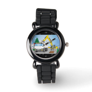 Reloj De Pulsera Straßenbaustelle con CAMIONES blancos y excavador
