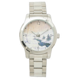 Reloj De Pulsera Stream en un paisaje invernal de nieve (arte Navid