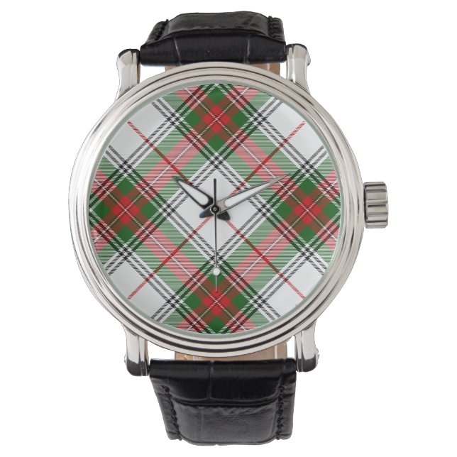 Reloj De Pulsera Stuart / Stewart tartan blanco rojo platillo verde (Anverso)