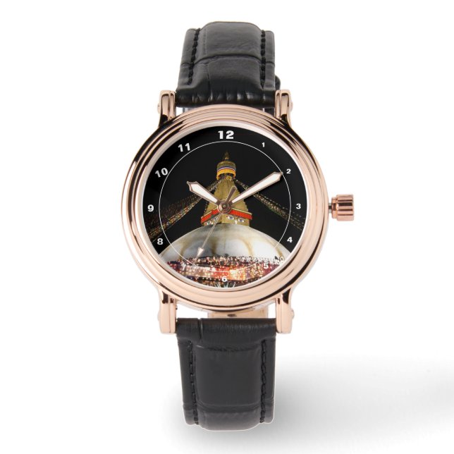 Reloj De Pulsera Stupa Boudhanath, Katmandú de noche (vigilancia) (Anverso)
