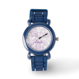 Reloj De Pulsera Stylish Blue Silicone Floral Kids Personalized