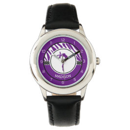 Reloj De Pulsera Su nombre Zebra imprime Gimnasia en morado