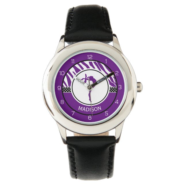 Reloj De Pulsera Su nombre Zebra imprime Gimnasia en morado (Anverso)