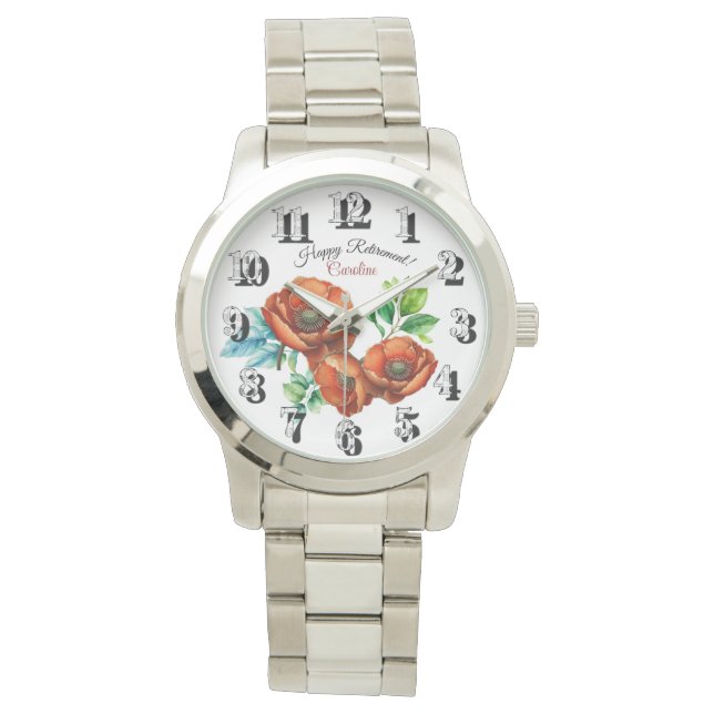 Reloj De Pulsera Sublime acuarela Red Poppies Feliz Jubilación (Anverso)