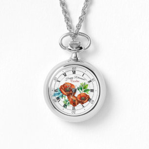Reloj De Pulsera Sublime acuarela Red Poppies Feliz Jubilación