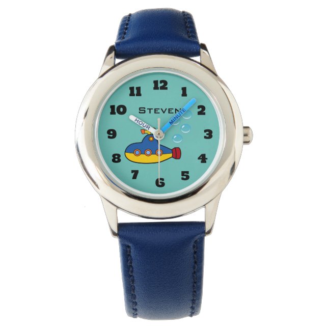 Reloj De Pulsera Submarino de juguetes amarillos y azules con burbu (Anverso)