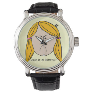 Reloj De Pulsera Suck It Up Buttercup Vintage Leather Strap Black