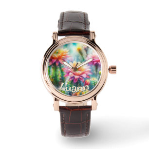Reloj De Pulsera Suculentas Cactus Florales Personalizadas Acuarela