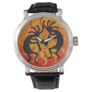 Reloj De Pulsera Sudoeste Kokopelli Sun tribal negro anaranjado