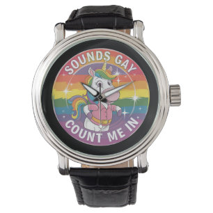 Reloj De Pulsera Suena Gay Me Cuenta En Unicorn Rainbow LGBTQ