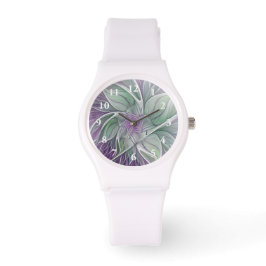 Reloj De Pulsera Sueño de flores, abstracto arte fractal verde púrp