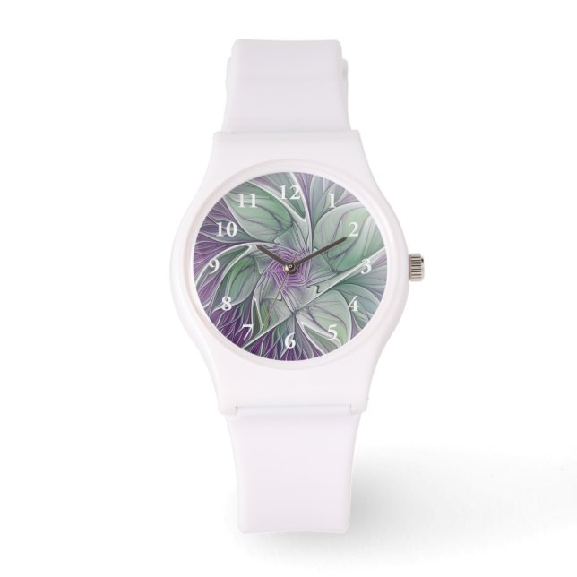 Reloj De Pulsera Sueño de flores, abstracto arte fractal verde púrp (Anverso)