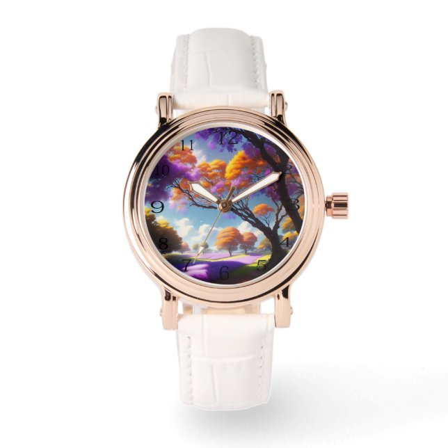 Reloj De Pulsera Sueños de lavanda bajo cielos de jacaranda, (Anverso)